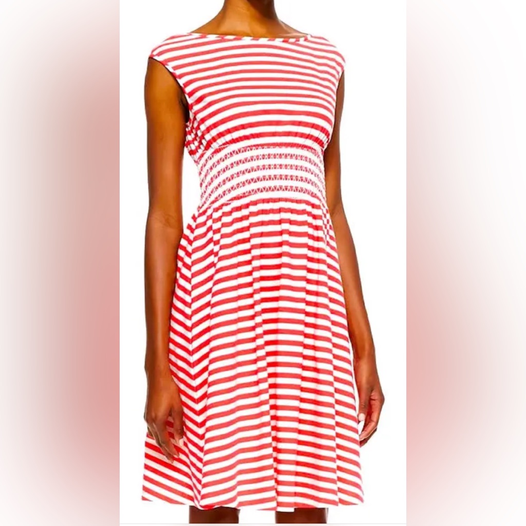 Kate Spade Striped Orange And White Midi Dress